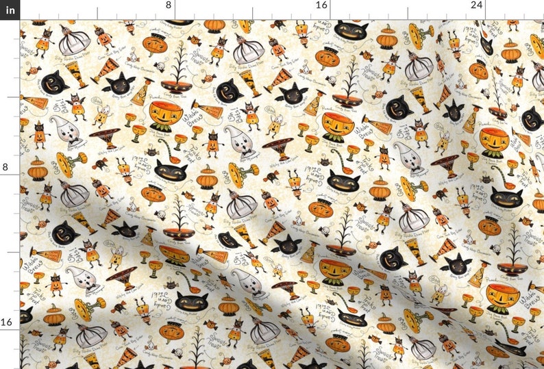 Vintage Halloween Fabric Halloween Sketch A Collectible By Etsy