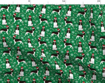 Christmas Dog Fabric - English Springer Spaniel Santa Christmas Dogs By Petfriendly - Holiday Dog Cotton Fabric by the Yard with Spoonflower