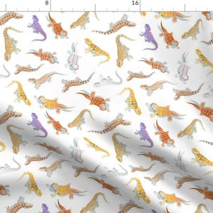 Reptile Fabric - Bearded Dragon Scatter On White By Stormslegacy - Reptile Yellow Purple Cotton Fabric By The Yard With Spoonflower