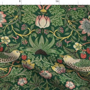 William Morris Fabric - Strawberry Thief by peacoquettedesigns - Victorian Antique Green Forest Garden Fabric by the Yard by Spoonflower