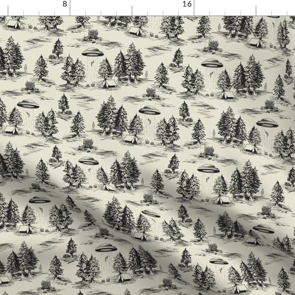Alien Fabric - Alien Abduction Toile By Somecallmebeth - Alien Kid's Funny Beige Black Space Nerd Cotton Fabric By The Yard With Spoonflower