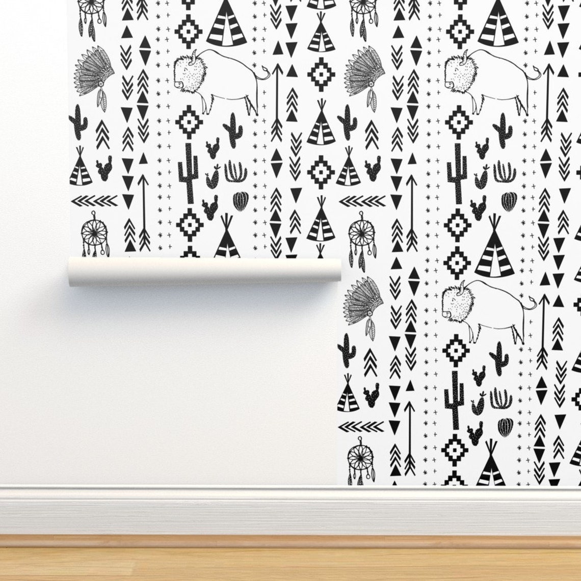 Southwest Wallpaper Southwest Black and White by Etsy
