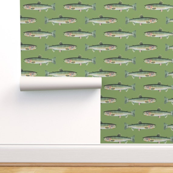 Fish Wallpaper Cutthroat Trout on Vintage Green by | Etsy