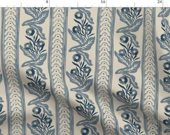 Victorian Fabric - Floral Arch Stripe by jen_owens - Abstract Cottage Grandmillennial Floral Stripes Blue Fabric by the Yard by Spoonflower
