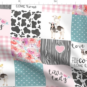 Farm Life Fabric - Farm Little Lady Pink teal Whole cloth Cheater Quilt By Longdogcustomdesigns - Cotton Fabric by the Yard with Spoonflower image 1