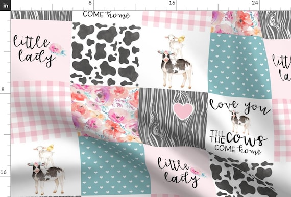 Farm Life Fabric - Farm Little Lady Pink teal Whole cloth Cheater Quilt By Longdogcustomdesigns - Cotton Fabric by the Yard with Spoonflower