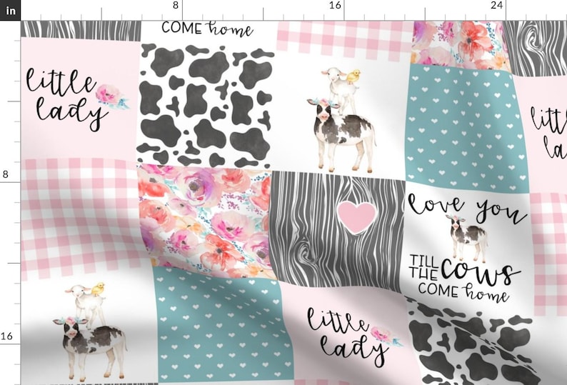 Farm Life Fabric - Farm Little Lady Pink teal Whole cloth Cheater Quilt By Longdogcustomdesigns - Cotton Fabric by the Yard with Spoonflower image 1