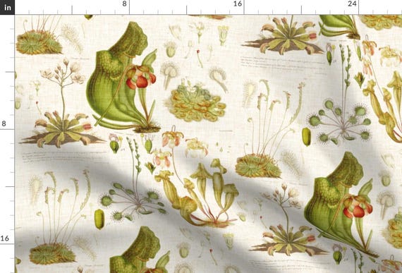 Carnivorous Plant Fabric - Carnivorous Plants Linen By Thecalvarium - Carnivorous Plant Botanical Cotton Fabric By The Yard With Spoonflower