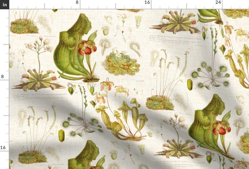 Carnivorous Plant Fabric - Carnivorous Plants Linen By Thecalvarium - Carnivorous Plant Botanical Cotton Fabric By The Yard With Spoonflower image 1