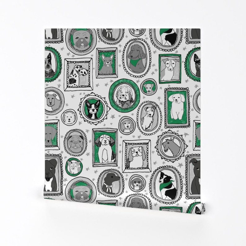 Hondenbehang - Hondenportretten van Andrea Lauren - Groenwitte honden op maat bedrukte verwijderbare zelfklevende behangrol van Spoonflower afbeelding 2