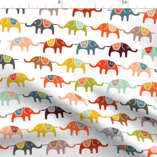 Circus Fabric by The Yard - Elephant March By Endemic - Mod Elephant Circus Nursery Cotton Fabric By The Yard With Spoonflower