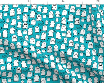 Blue Ghosts Fabric - Ghost Teal Halloween Fabric By Charlottewinter - Spooky Halloween Cotton Fabric By The Yard With Spoonflower