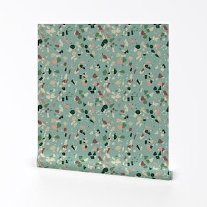 Terrazzo Wallpaper - Zarah Terrazzo By Holli Zollinger - Terrazzo Jade Custom Printed Removable Self Adhesive Wallpaper Roll by Spoonflower