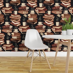 Books Peel and Stick Wallpaper - Library Cafe Study College Literature - Removable Wall Decor Art - Bibliophile's Hygge  by perrinphilippa