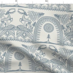 Folk Art Reindeer Fabric - Midwinter Silver by spellstone - Winter Solstice Scandinavian Viking Neutral  Fabric by the Yard by Spoonflower