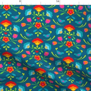 Floral Fabric - Swedish Folklore Floral By Ileneavery - Floral Flowers Spring Colorful Mod Retro Cotton Fabric By The Yard With Spoonflower