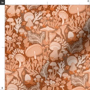 Magical Mushroom Fabric - Tiny Shrooms by dj-v - Monochromatic Terra Cotta Rust Brown Fall Colors Fabric by the Yard by Spoonflower image 3