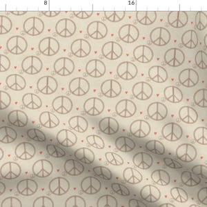 Peace Fabric - Sisterhood By Dessineo - Cream Beige 1960s 1970s Hippie Flower Power Neutral Kids Cotton Fabric By The Yard With Spoonflower