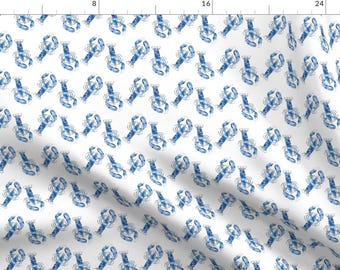 Watercolor Lobster Fabric - Lobster Summer Ii By Cooper+Craft - Blue Watercolor Lobster Cotton Fabric By The Yard With Spoonflower