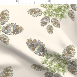 Pine Cone Fabric - Pine Cone Tree Evergreen Taupe Blue Traditional By Misschiffdesigns - Pinecone Cotton Fabric By The Yard With Spoonflower