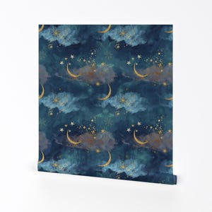 Whimsical Removable Peel and Stick Wallpaper - Celestial Stars Clouds Moon Night Sky Night - Wall Art Wall Decor - Magical Sky by bloomsical