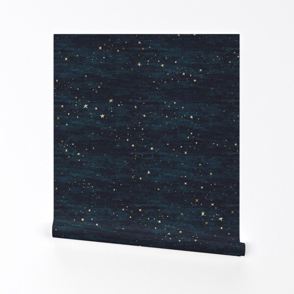 Stars Wallppaer - Night Sky Stars Midnight Blue By At The Cottage - Bedtime Kids Sky Removable Self Adhesive Wallpaper Roll by Spoonflower