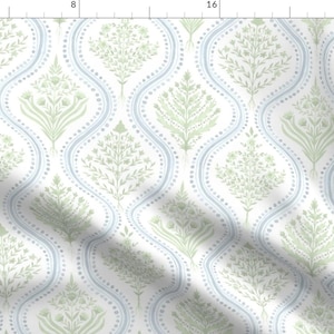 Preppy Paisley Fabric - Cornflower Green Blue by danika_herrick - Green Blue Cottage Vine Large Curve Ogee Fabric by the Yard by Spoonflower