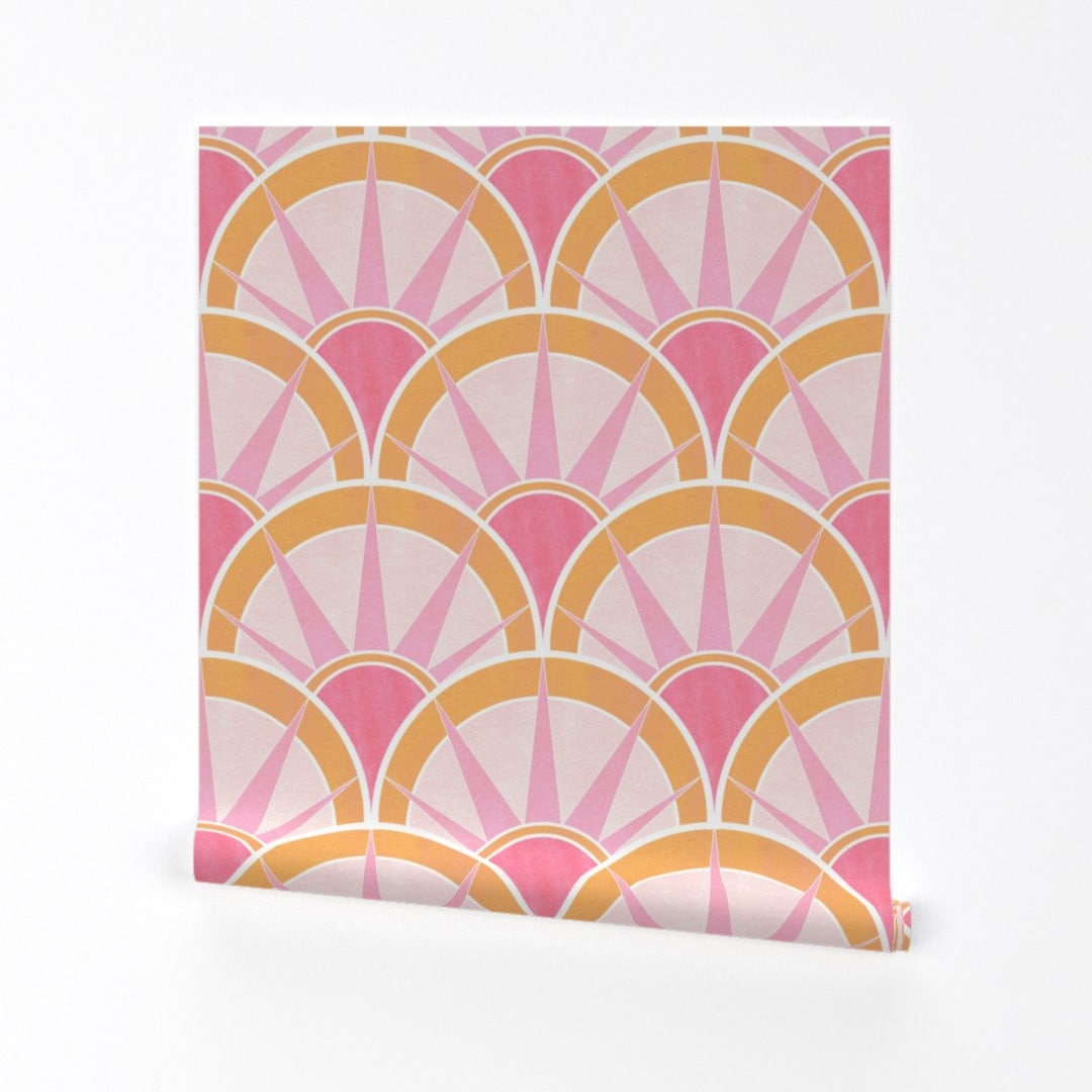 Scallop Pattern Wallpaper Pink and Orange by Suzzincolour Etsy