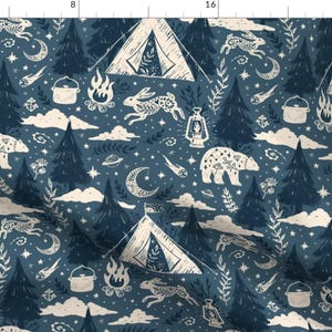 Camping Tents Fabric - Night Camping Adventure By Bamokreativ - Blue Explore Outdoors Adventure Cotton Fabric By The Yard With Spoonflower