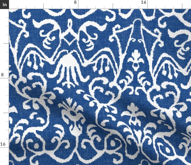 Blue Damask Ikat Fabric Lucette Ikat in Navy by Etsy