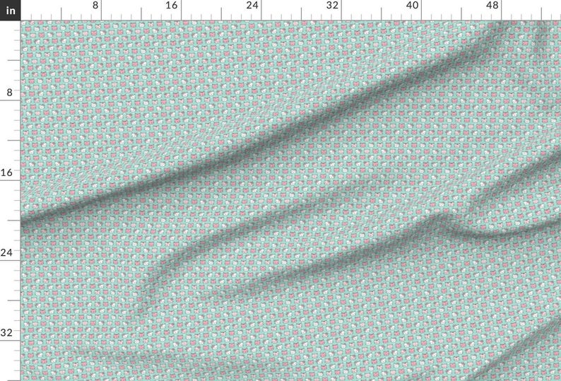 Pink Cats Fabric - Pink Cats Faces With Bows And Hearts On Mint Green Tiny Small By Caja Design - Cotton Fabric By The Yard With Spoonflower image 2