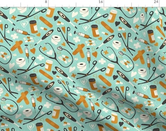 Nurse Medical Tools Mint Fabric - Nurse Neccesities By Fernlesliestudio - Nurse Stethoscope Cotton Fabric By The Yard With Spoonflower