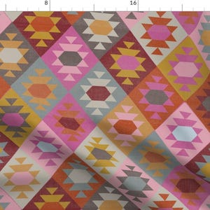 Kilim Fabric - Kilim - 1 By Eto - Pink Kilim Geometric Aztec Tribal Modern Home Decor Upholstery Cotton Fabric By The Yard With Spoonflower