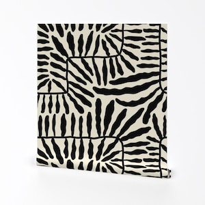 Papier peint botanique amovible amovible - Feuille géométrique grande vigne - Art mural déco murale - Feuille abstraite noire par etienne