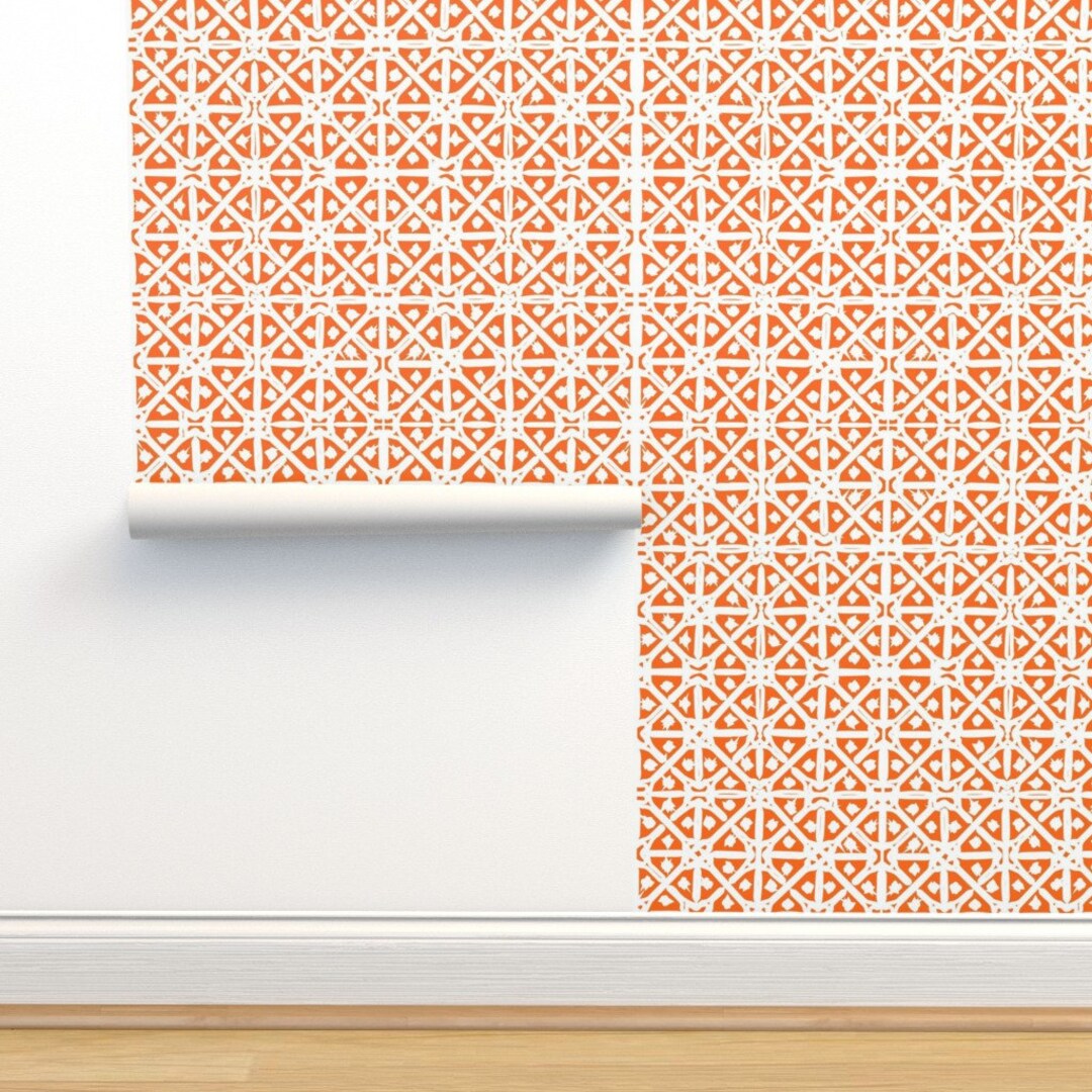 Tiles Wallpaper Orange Mediterranean Tiles Outdoor Middle - Etsy