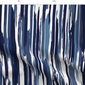 Stripe Fabric - Abstract Modern Watercolor Painted Stripe Indigo Navy & White By Crystal Walen - Cotton Fabric By The Yard With Spoonflower