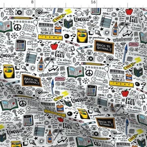 Classroom Doodles Fabric - Doodled School Supplies By Pennycandy - Back to School Classroom Decor Cotton Fabric by the Yard with Spoonflower