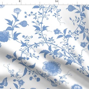 Chinoiserie Fabric - The Dowager&#39;s Chinese Room By Lilyoake - Blue White Traditional Farmhouse Cotton Fabric By The Yard With Spoonflower