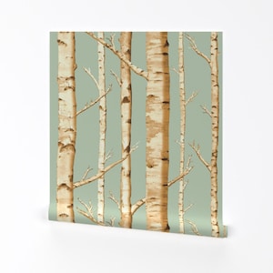 Birch Tree Wallpaper - Birch Grove In Sunshine By Willowlanetextiles - Custom Printed Removable Self Adhesive Wallpaper Roll by Spoonflower