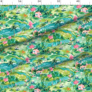 Summer Fabric - On The Links Watercolor by cherylgrahamdesigns - Tropical Florida Sports Palm Trees Golf Fabric by the Yard by Spoonflower image 2
