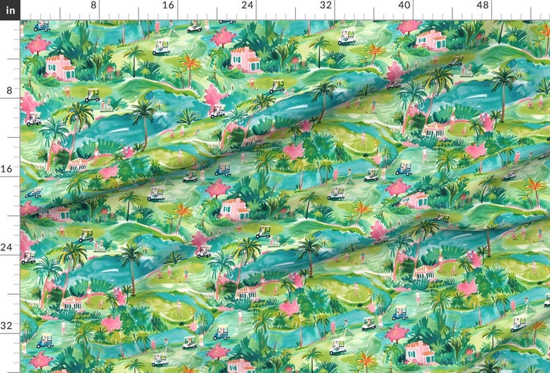 Summer Fabric - On The Links Watercolor by cherylgrahamdesigns - Tropical Florida Sports Palm Trees Golf Fabric by the Yard by Spoonflower image 2