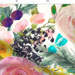 Big Floral Fabric - Autumn Blooms - Giant // Bright By Theartwerks - Big Floral Pink Yellow Mod Cotton Fabric By The Yard With Spoonflower