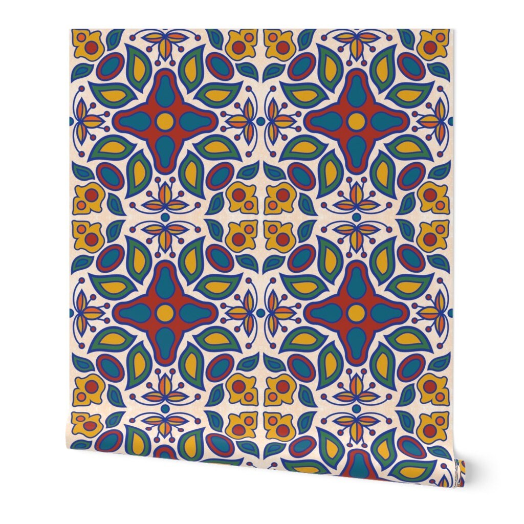 Mexican Tile Wallpaper Mayolica Tile by Wellfleetdesigns | Etsy