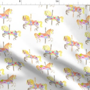 Carousel Fabric - Carousel Horses By Erinanne - Watercolor Carousel Nursery Decor Cotton Fabric By The Yard With Spoonflower