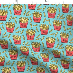 Hot Fries Fabric - French Fries Fast Food Red On Blue By Caja Design - Chips Potato Cotton Fabric By The Yard With Spoonflower