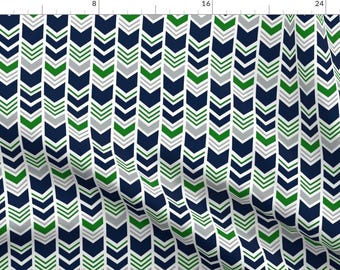 Seattle Football Fabric - Chevron Navy/Grey/Custom Green By Littlearrowdesign Classic Tailgate - Cotton Fabric By The Yard With Spoonflower
