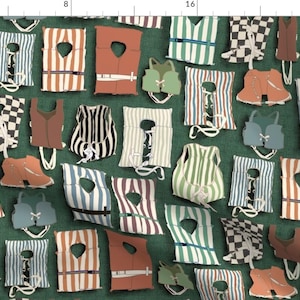 Life Jacket Fabric - Vintage Life Vests by shellypenko - Green Nautical Camp Coastal Mid Century Modern Fabric by the Yard by Spoonflower