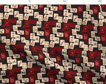 Art Deco Fabric - Royal Mahjong by muhlenkott - Mahjong Game Mid Century Traditional Asian Dragon Games Fabric by the Yard by Spoonflower