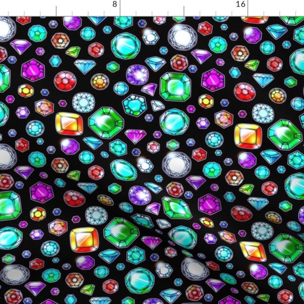 Gemstones Fabric - Gems By Jadegordon - Gem Crystal Bling Bling Rainbow Jewels Diamond Jewelry Cotton Fabric By The Yard With Spoonflower