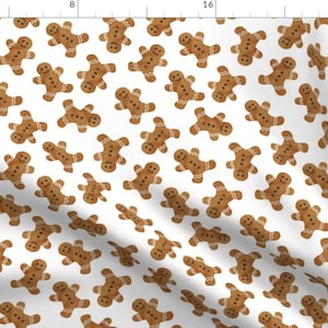 Gingerbread Man Fabric - Gingerbread Man Cookie Toss - White By Littlearrowdesign - Gingerbread Cotton Fabric By The Yard With Spoonflower